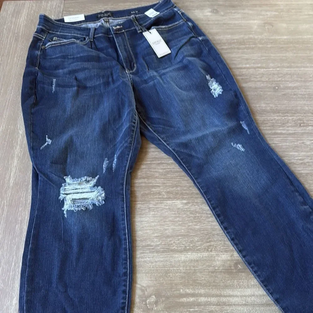 Judy Blue Womens Mid Rise Shark Bite Frayed‎ Hem Slim Fit Jeans 16W Nwt - Picture 8 of 9